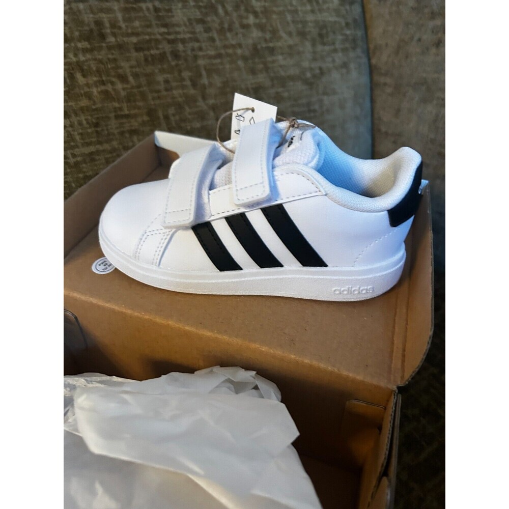 Adidas Unisex Toddler Grand Court 2.0 White/Black (Cross Strap) Size 10 GW6527